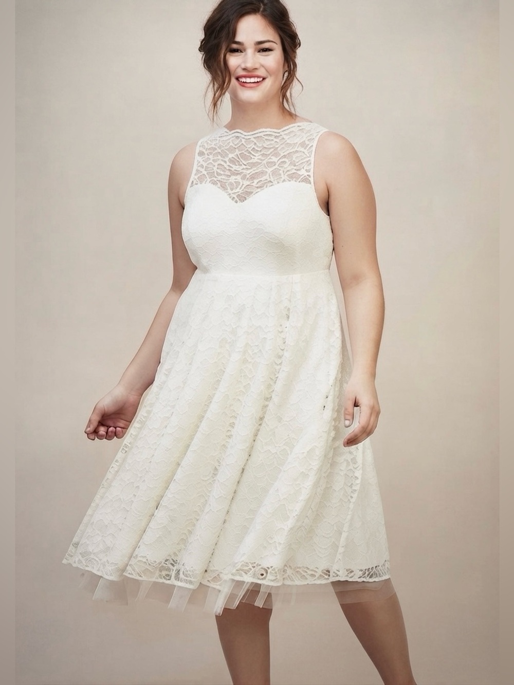 torrid wedding dresses | | Torrid Ivory Lace Sleeveless Midi Dress W Tulle Fitandflare Size unconventional unique plus size wedding dresses Woman Without Clothes at Gabardine Length:Standard